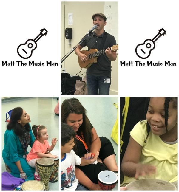 Matt the Music Man and children enjoying musical instruments