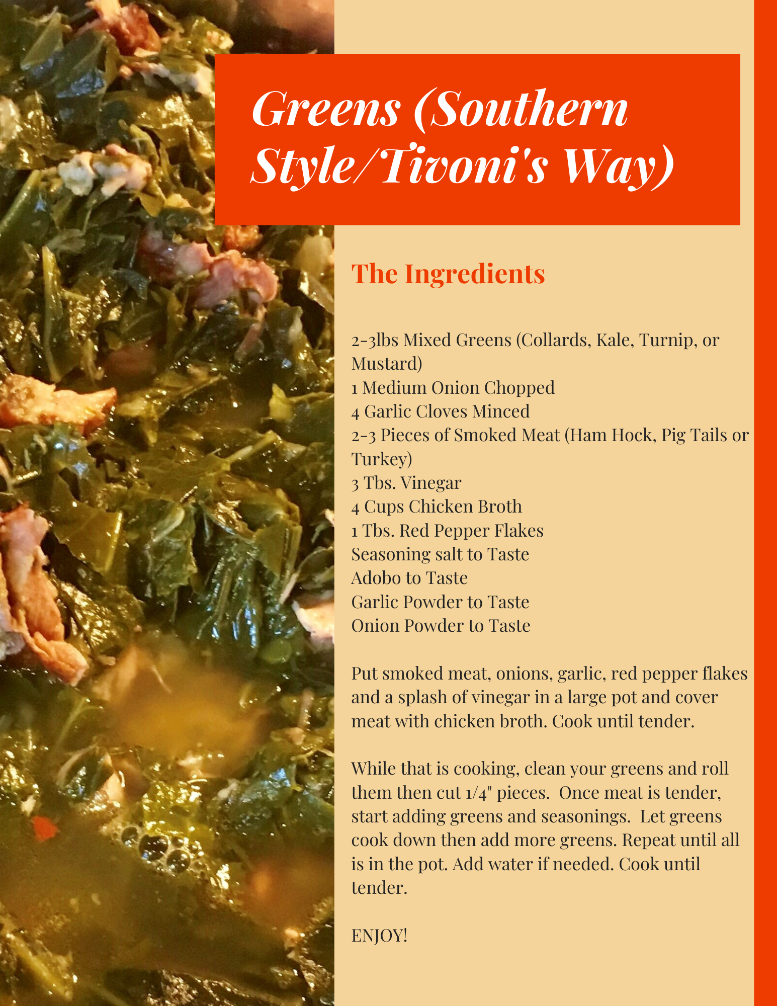 Tivoni's recipe for greens